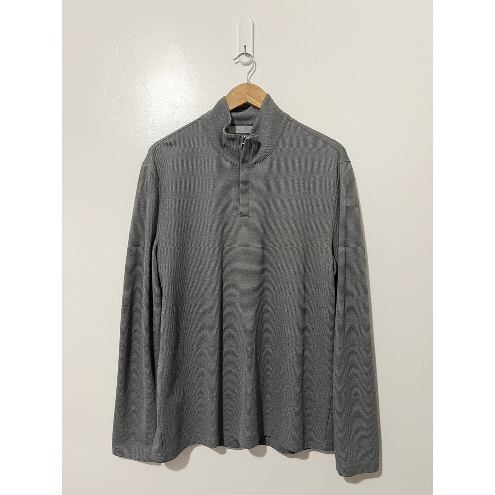Alfani Mens L Gray Ribbed Textured 1/4 Zip Mock Neck Stretch Pullover Sweater